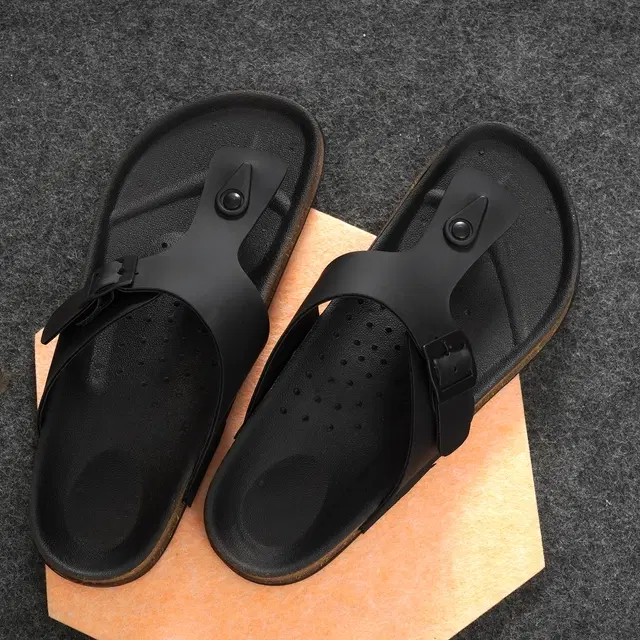 Solid Flipflops for Men (Black, 6)