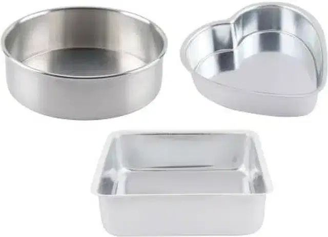 Aluminium Cake Mould Pans, Silver, Set of 3