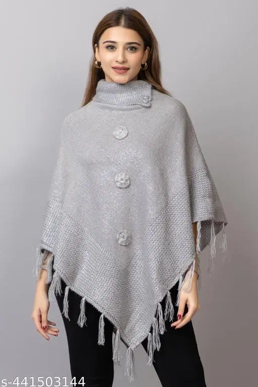 Woolen Poncho for Women (Grey, Free Size)