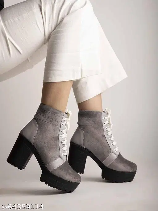 Shoetopia Solid Suede Block Boots Grey (IND-5)