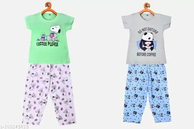 Nightsuit for Girls, Pack of 2 (Multicolor, 8-9 Years)