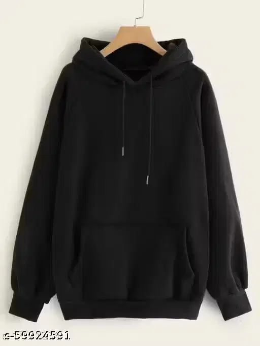 Cotton Fleece Solid Hoodie for Women, Black (M)
