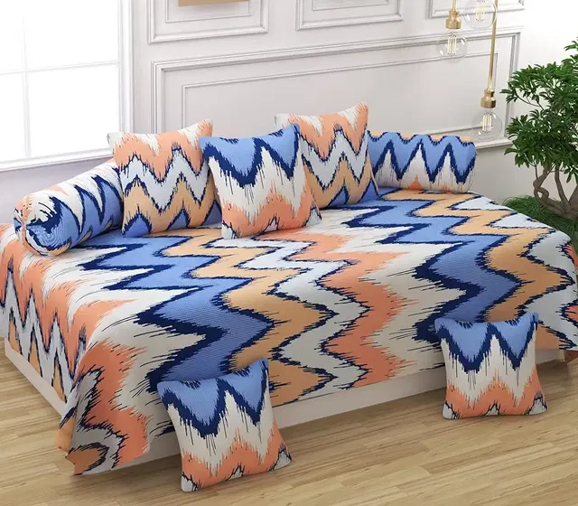 Cotton Printed Diwan Covers Set, 60x90 Inches, Multicolor, Set of 8