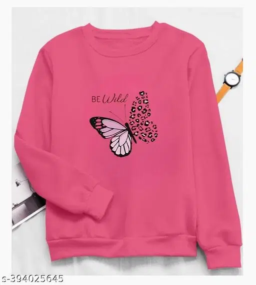 Cotton Printed Sweatshirt for Women (Dark Pink, S)