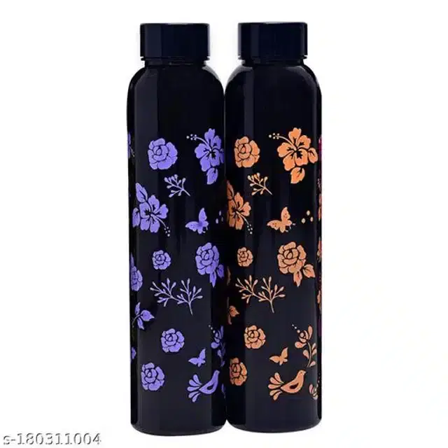 Water Bottle Set, Black, 1000 ml, Pack of 2