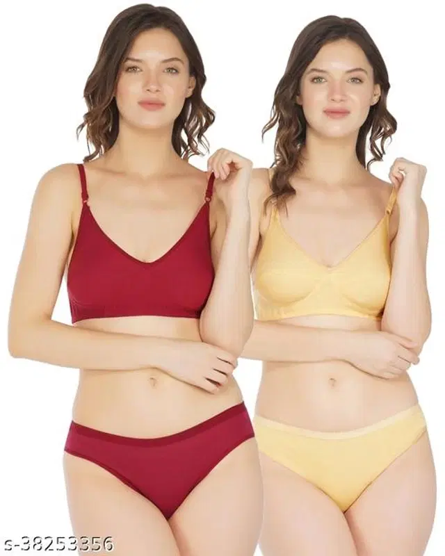 Cotton Blend Solid Lingerie Set for Women, Pack of 2 (Multicolor, 30A)