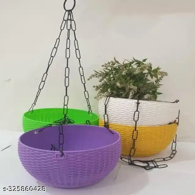 Hanging Flower Pots with Metal Chain, Multicolor, Pack of 4