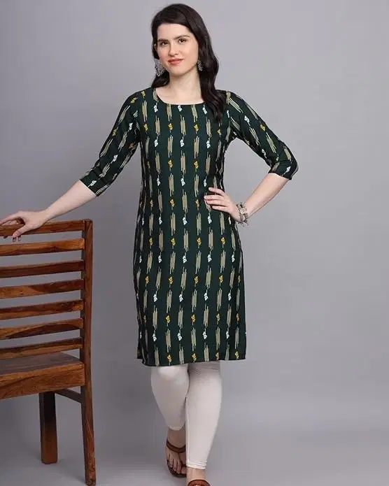 Printed Kurti for Women, Green (L)