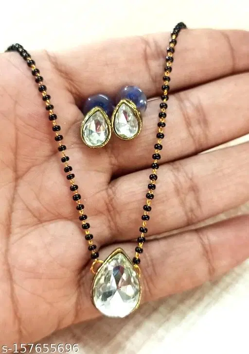 Alloy Mangalsutra With Earring for Women, Black