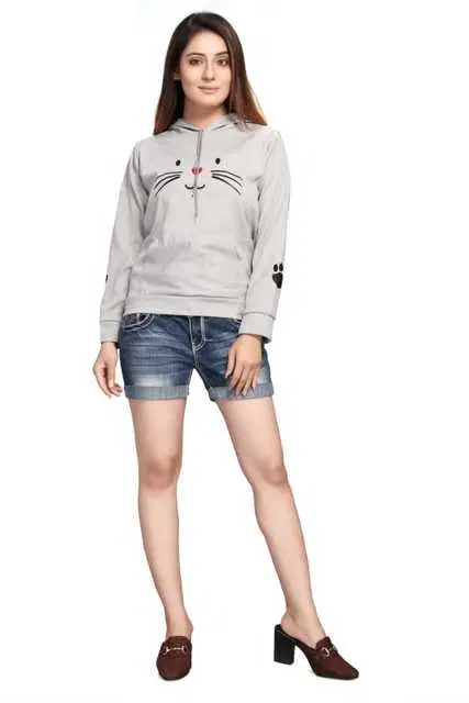 Freeward Cotton Hoodies For Womens (Grey, M) (FW-28)
