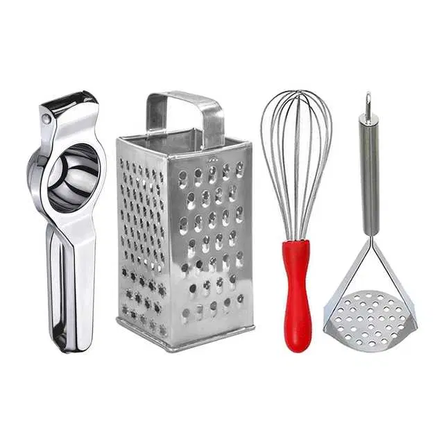 Oc9 Stainless Steel Lemon Squeezer & 4 in 1 Grater Or Slicer & Egg Whisk & Potato Masher Kitchen Tool Set, O-140