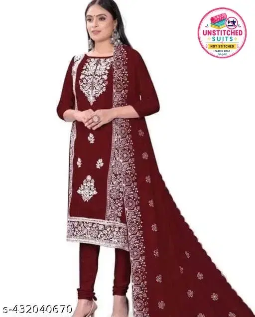 Chanderi Cotton Printed Pakistani Suit for Women (Maroon, Un Stitched)