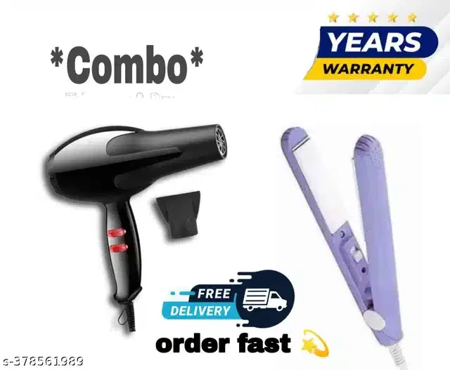 Hair Straightener with Dryer for Men & Women, Multicolor, Set of 2