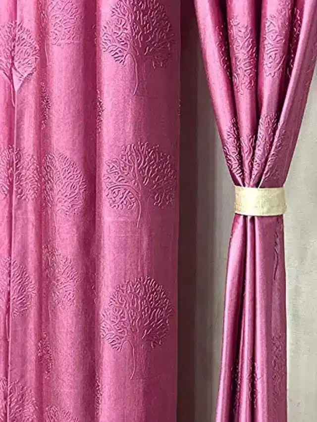 Polyester Printed Door & Window Curtains, Pink, 5 feet