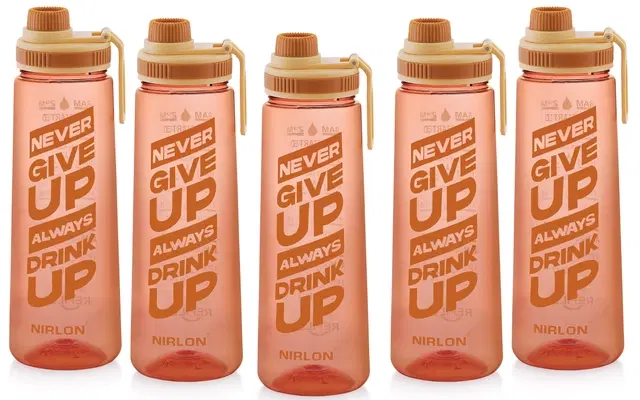 Nirlon Clear Sip Motivational Fitness Sport Water Bottle 800Ml Set Of 5 & Time Maker, Leak-Proof, Bpa-Free, Toxin Free Plastic Drink Bottle Design For Unisex At Gym, School, Office ( Brown )