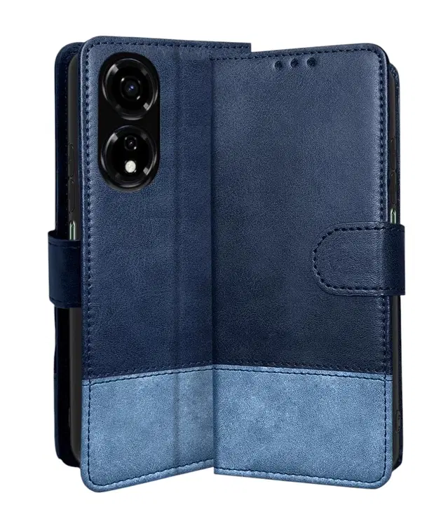 Artificial Leather Flip Cover For Itel P661N / Itel_P55 5G, Blue