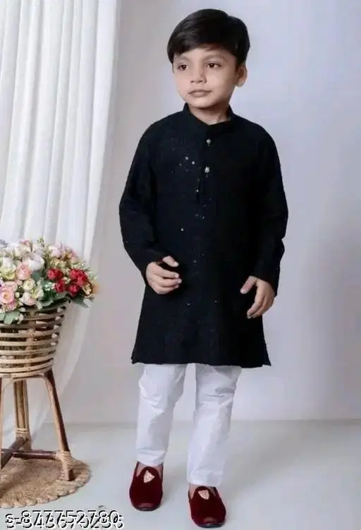Embellished Rayon Kurta Set for Boys (White, 7-8 Years)