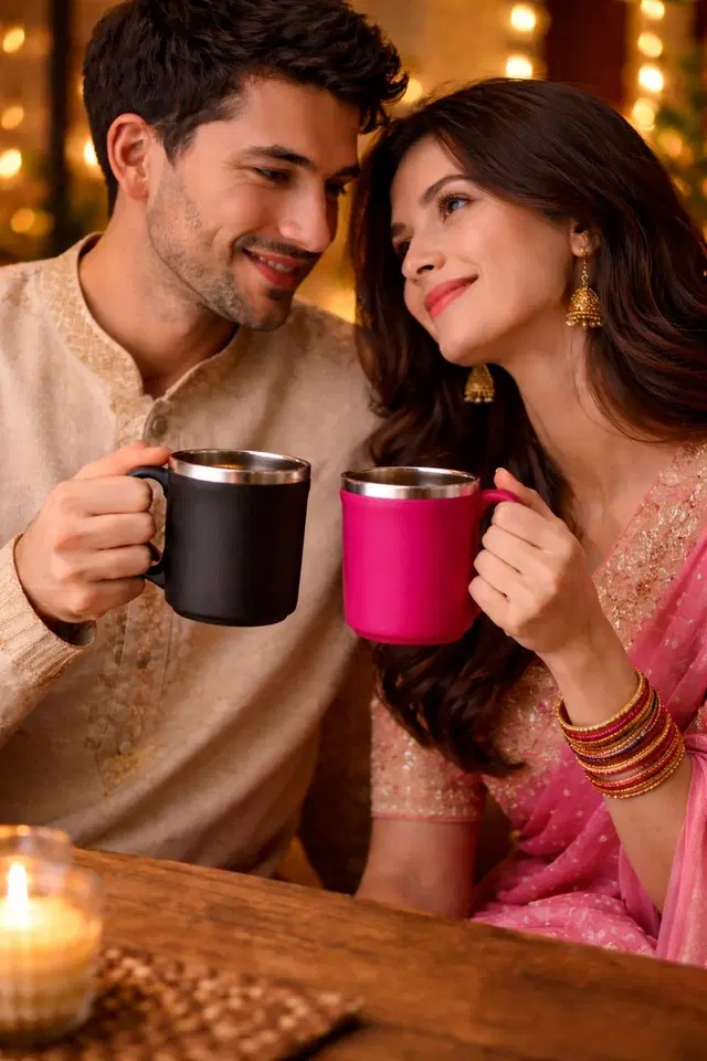 Stainless Steel Coffe Mug, Multicolour , Pack of 2 (300 ML)