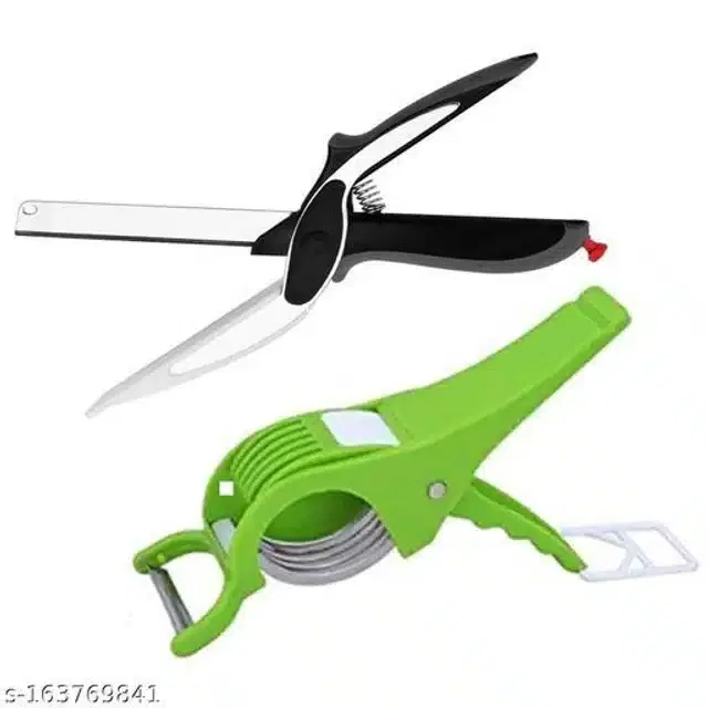 Plastic Vegetable Cutter with Clever Chopper for Kitchen, Black & Green, Set of 2