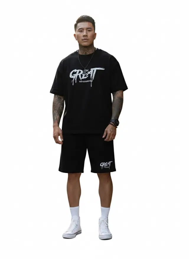 Polyester Printed Co-Ord Set for Men, Black (XL)