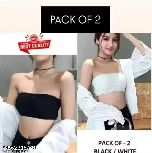 Bandeau Bra for Women, Pack of 2 (White, S)