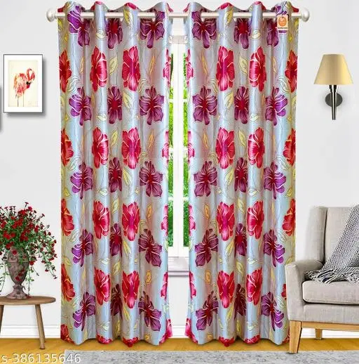KANUSHI Industries® 2 Pieces Washable Polyster Eyelet Door Curtain Set (1001) (RK-CUR-1001-7FEET-2PCS) (7 FEET)…