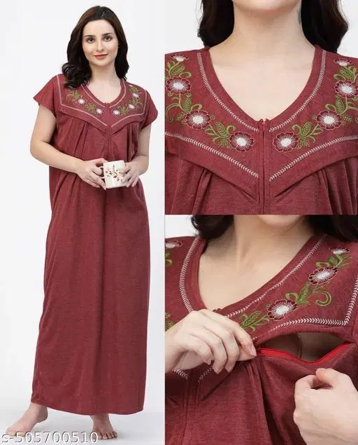 Satin Soft & Attractive Nightdress for Women & Girls , Red (M)