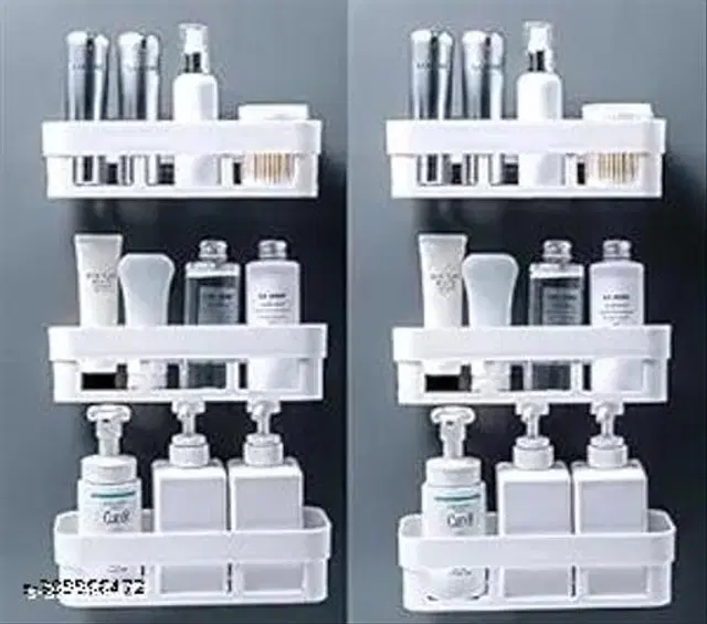 Plastic Bathroom Shelves, White, Pack of 6