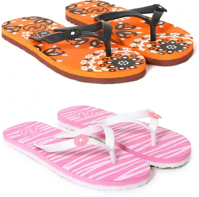 Flip Flops for Women, Pack of 2 (Multicolor, 6)