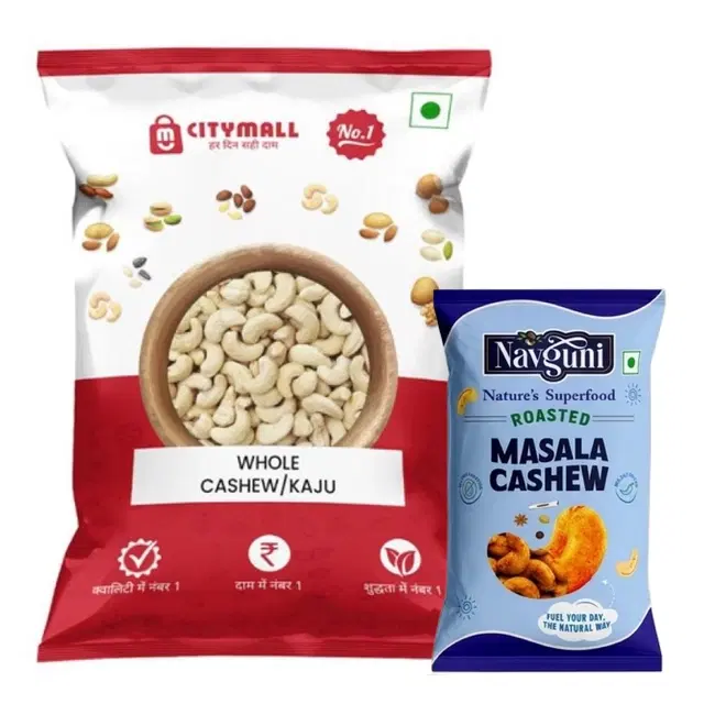 Citymall No.1 Whole Cashew/Kaju 450 g + Navguni Roasted Masala Cashew 35 g