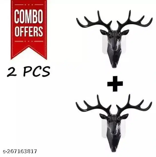 Deer Stag Head Key Holder, Black, Pack of 2