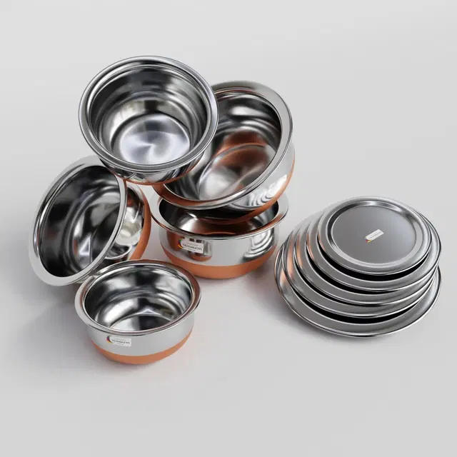 Stainless Steel Handi with Lids, Silver, Set of 5