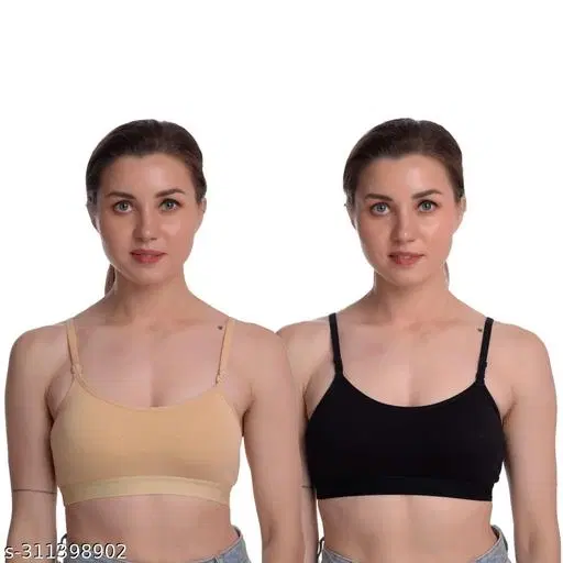 Nylon Bra for Women, Black & Brown, Pack of 2 (30B)