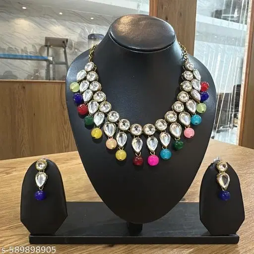 Stylish Kundan Necklace Set for Women, Multi