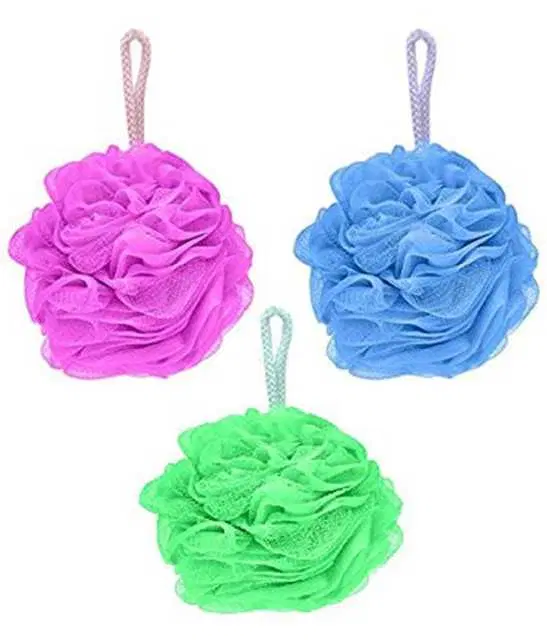 Lenon Makeup Accessory Round Bath Sponge Loofah, Assorted, Pack of 3, D176