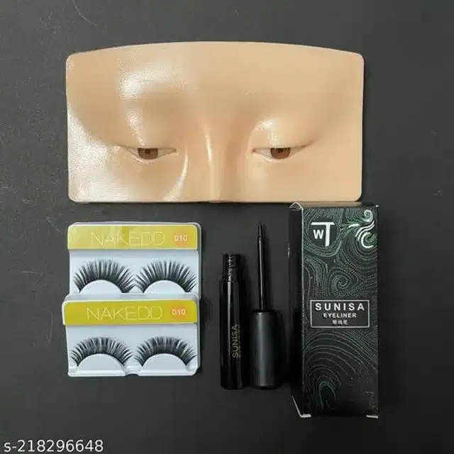Eye Makeup Dummy & Liquid Eye Liner with 2 Pcs Eye Lashes, Set of 3