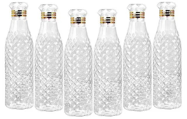 UNICEPT Plastic Crystal Diamond Texture Design Fridge Water Bottle, Transparent, Pack Of 6, U-33