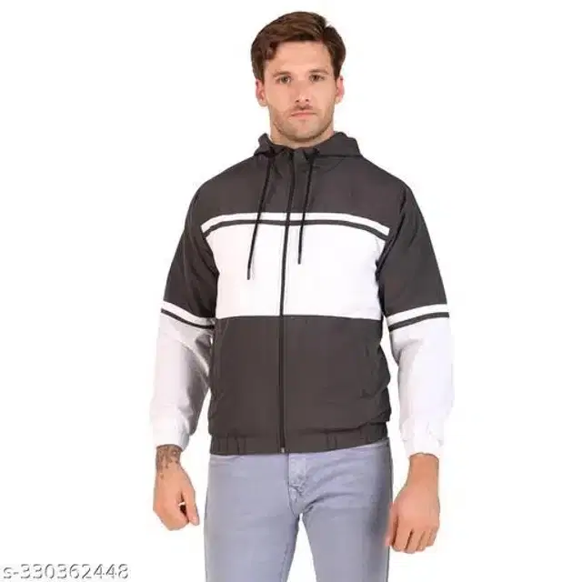 PU Jacket for Men (Grey & White, M)
