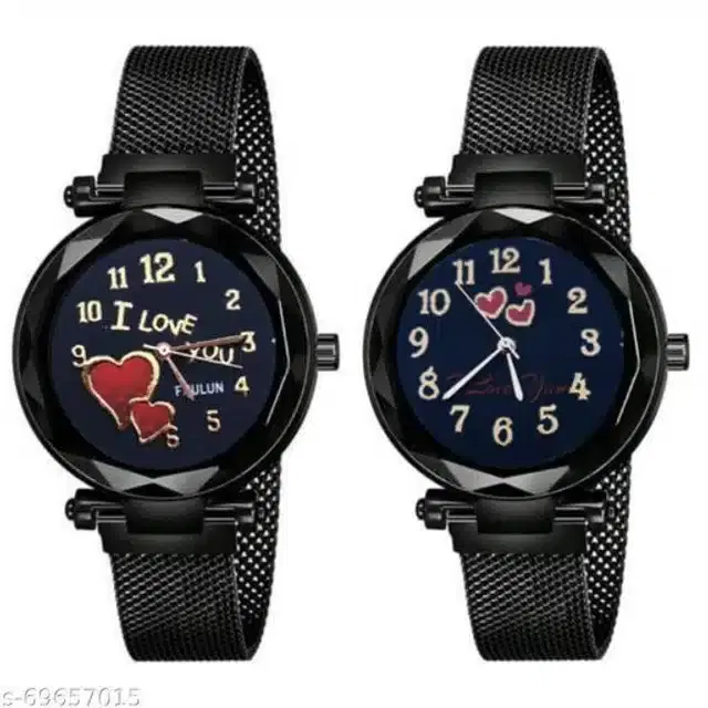 Analog Watch for Women, Set of 2 (Black)