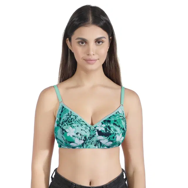 Poly Viscose Lycra Printed Padded Bras for Women, Pack  of 2, Green (36)