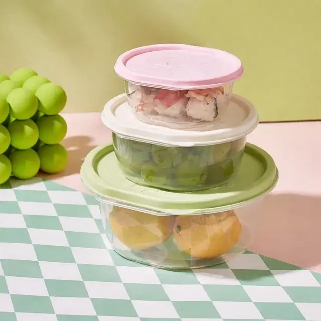 Storage Container Set - 3 Pcs Refrigerator Crisper Box with Airtight Lids, Leak Proof, Easy to Clean, Round Food Grade for Vegetable & Fruit (Green,Beige,Pink)