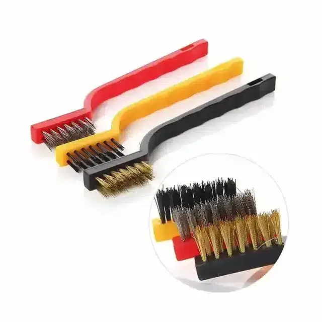Pallavi Trading Mini Wire Brush Cleaning Tool Kit Brass Nylon Stainless Steel Nylon Copper Wire For Car Kitchen Gas, Set Of 3