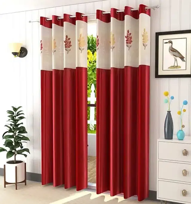 Long Crush Door & Window Curtains, Pack of 2, Maroon, 5 feet