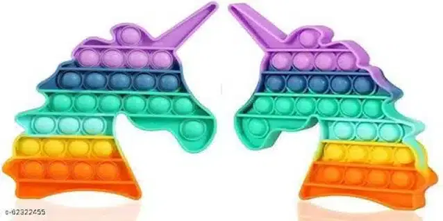Silicone Pop It Fidget Stress Relief Toy, Multicolor, Pack of 2