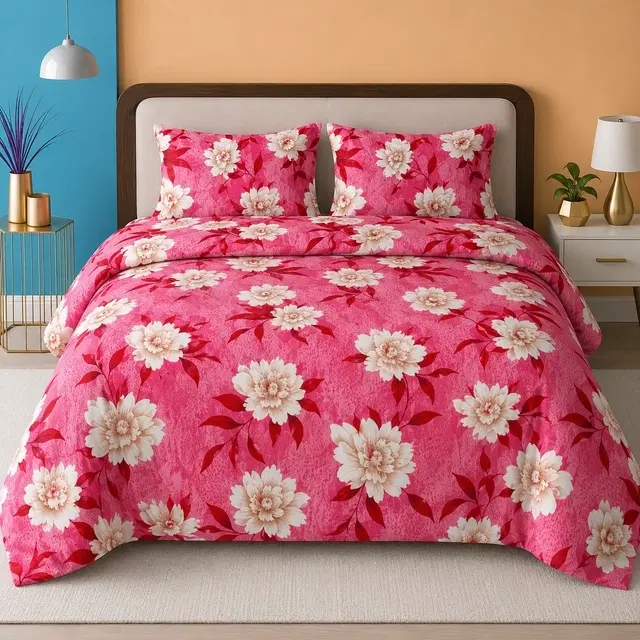 SimpleHome Floral Double Bedsheet Pink 82x88inch