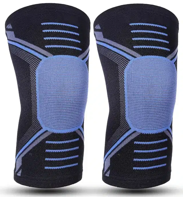 Cotton Elastic Pain Relief Knee Support Sleeves, Blue
