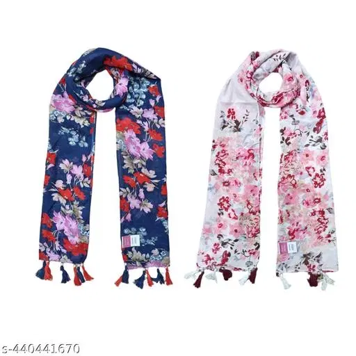 Poly Chiffon Printed Scarves for Women, Pack of 2 (Multicolor, 1.75 m)