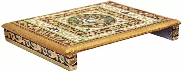 Peacock Designed Wooden Meenakari Rajwadi Chowki/Patla