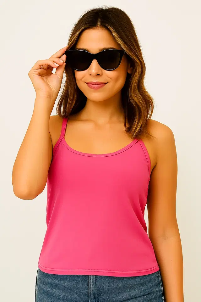 Cotton Solid Camisole for Women, Pink (XS)