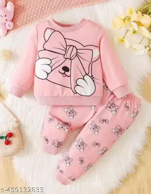 Printed Cotton Blend Clothing Set for Girls (Peach & Pink, 3-4 Y)